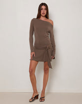 Aleida Belted Mini Dress in Cupro Mink