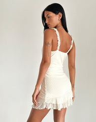 Bestari Mini Dress in Ivory Polka Flock