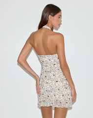 Broly Halter Dress in Line Flower Cream