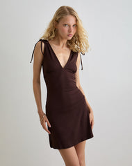 Carmila Gathered Mini Dress in Jersey Bitter Chocolate