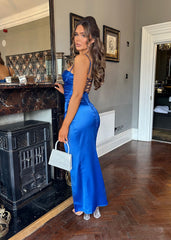 Chasing Heaven Ruched Satin Gown - Cobalt Blue