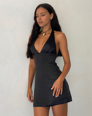 Coda Halterneck Dress in Satin Black