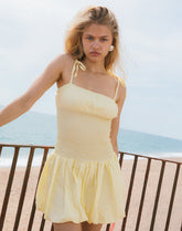 Daiwa Puffball Mini Dress in Poplin Lemon