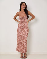 Dasita Cowl Neck Maxi Dress in Neutral Flower Print