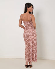 Dasita Cowl Neck Maxi Dress in Neutral Flower Print
