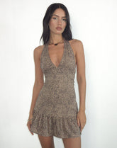 Delaine Halterneck Mini Dress in Croc Tan
