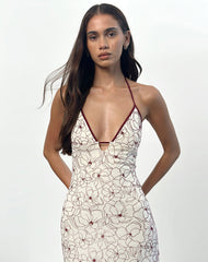 Druvish Midi Dress in Line Flower Cream