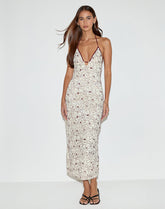 Druvish Midi Dress in Line Flower Cream