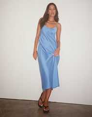 Elayna Midi Dress in Chiffon Stripe Blue