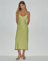 Elayna Midi Dress in Chiffon Stripe Green