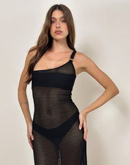 Erminia Maxi Dress in Open Knit Black