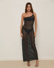 Erminia Maxi Dress in Open Knit Black