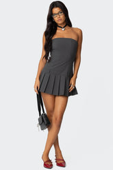 Pleated Drop Waist Mini Dress