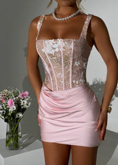 PRE ORDER Enchanted Charm Floral Corset Mini Dress - Pink