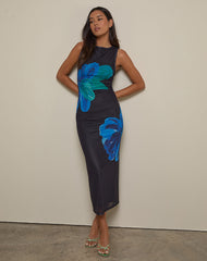 Fayola Printed Maxi Dress in Watercolour Flower Blue