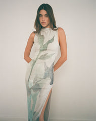 Flo Midi Dress in Abstract Painted Flower Blue