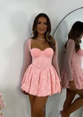 Ever After Dream Long Sleeve Lace Mini Dress - Pink