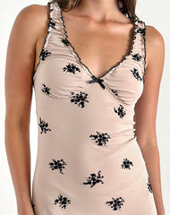 Gandira Midi Dress in Cluster Ditsy Floral Flock Nude