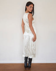 Gastari Midi Dress in Satin Jacquard White