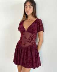 Geni Mini Dress in Botanical Flower Maroon
