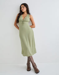 Havisla Tie Front Midi Dress in Sage Green