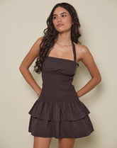 Herais Halterneck Mini Dress in Deep Mahogany