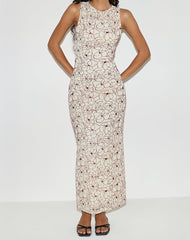 Hoover Maxi Dress in Line Flower Cream