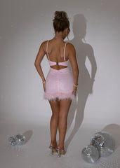 Hearts Lie Feather Trim Mini Dress - Pink