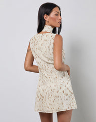 Jenat Mini Dress in Ivory Bambi Print with Scarf