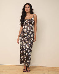 Kafka Maxi Dress in Brown Floral Print