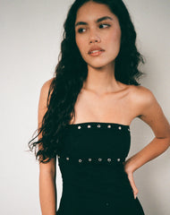 Kafridi Eyelet Mini Dress in Poplin Black
