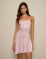 Kagari Mini Dress in Diagonal Stripe Pink