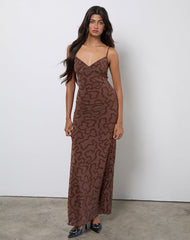 Kalana Maxi Dress in Brown Swirl Flock