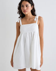Kayla Square Neck Mini Dress in Linen Ivory