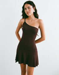 Messac Asymmetric Dress in Rayon Jersey Bitter Chocolate