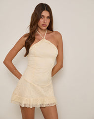 Nairi Halterneck Mini Dress in Lace Cream