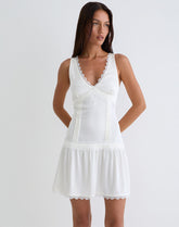 Nesha Ruffle Satin Mini Dress in White