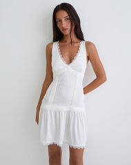 Nesha Ruffle Satin Mini Dress in White