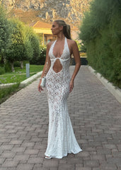 No Halo Lace Cut Out Maxi Dress - White