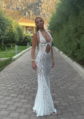 No Halo Lace Cut Out Maxi Dress - White