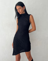 Ottilie Textured Asymmetric Mini Dress in Black