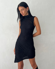 Ottilie Textured Asymmetric Mini Dress in Black
