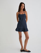 Pamina Halter Mini Dress in Denim Indigo
