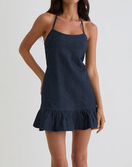 Pamina Halter Mini Dress in Denim Indigo