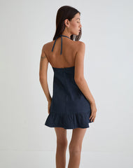 Pamina Halter Mini Dress in Denim Indigo