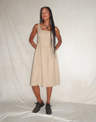 MOTEL X JACQUIE Pelove Drop Waist Midi Dress in Light Taupe