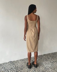MOTEL X JACQUIE Pelove Drop Waist Midi Dress in Light Taupe