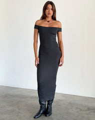 Racha Thick Rib Bardot Maxi Dress in Black Forest