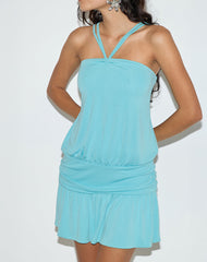 Ramira Drop Waist Dress in Cupro Aqua