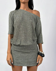 Reeta Mini Dress in Glitter Knit Khaki
